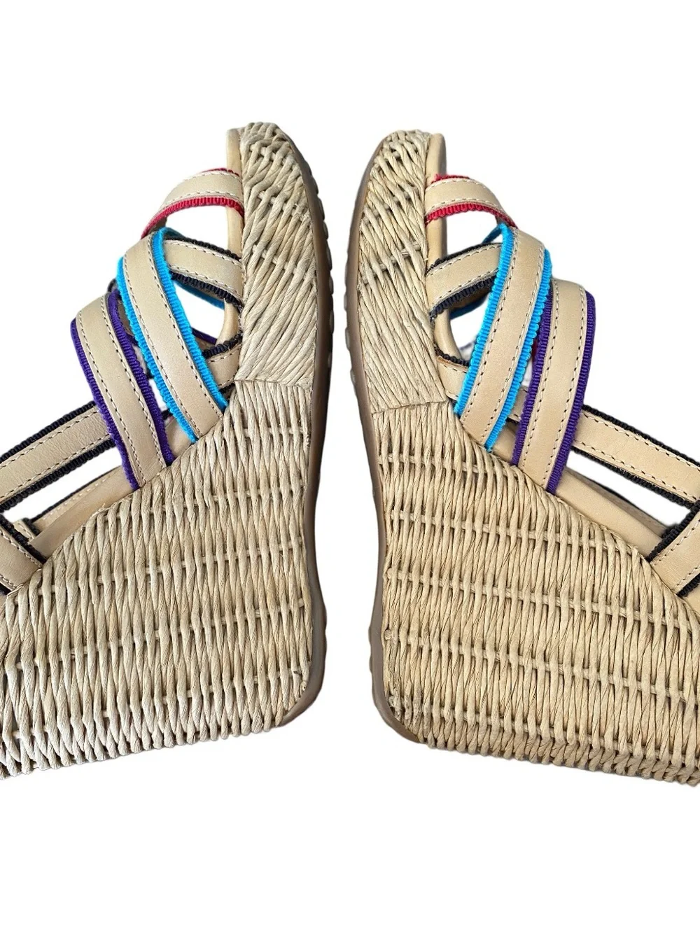Prada The Original Car Shoe Tan Leather Braided Straw Woven Heel Sandal 37 US 7 - Picture 9 of 10